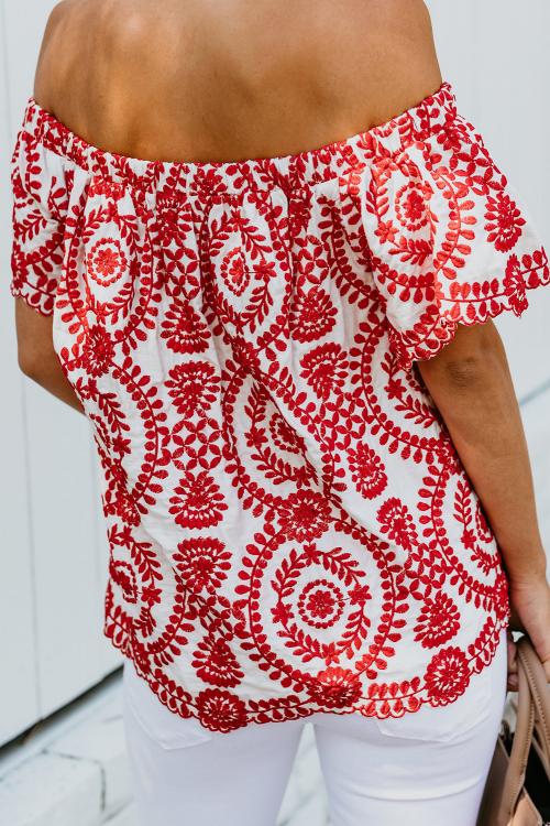 White Off Shoulder Floral Top