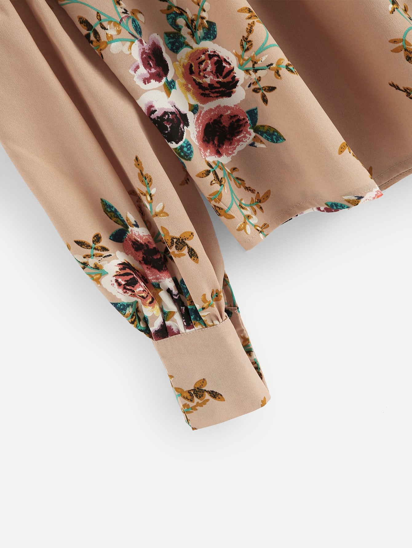 Mock Neck Pleated Floral Long Sleeve Blouse