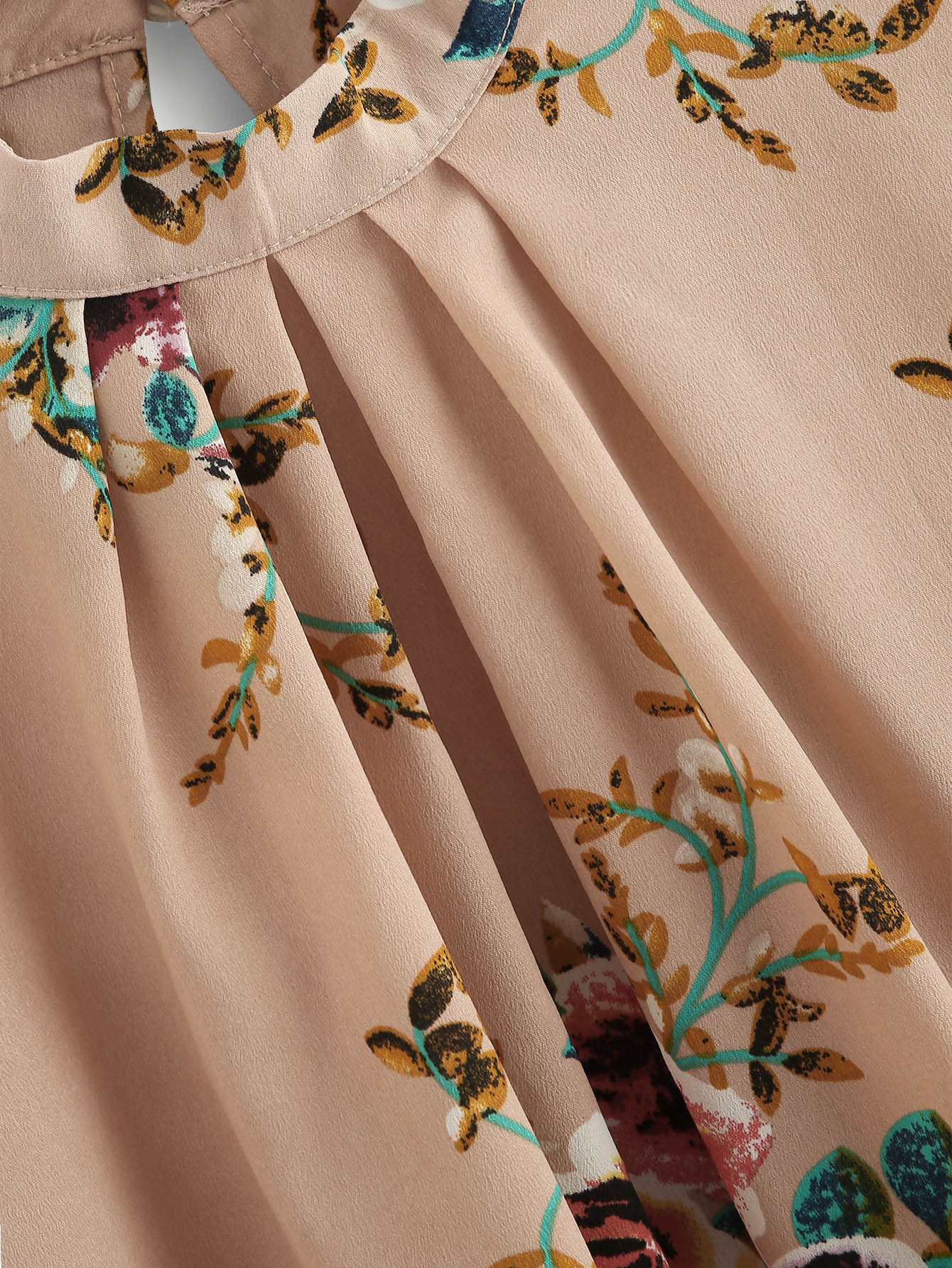 Mock Neck Pleated Floral Long Sleeve Blouse