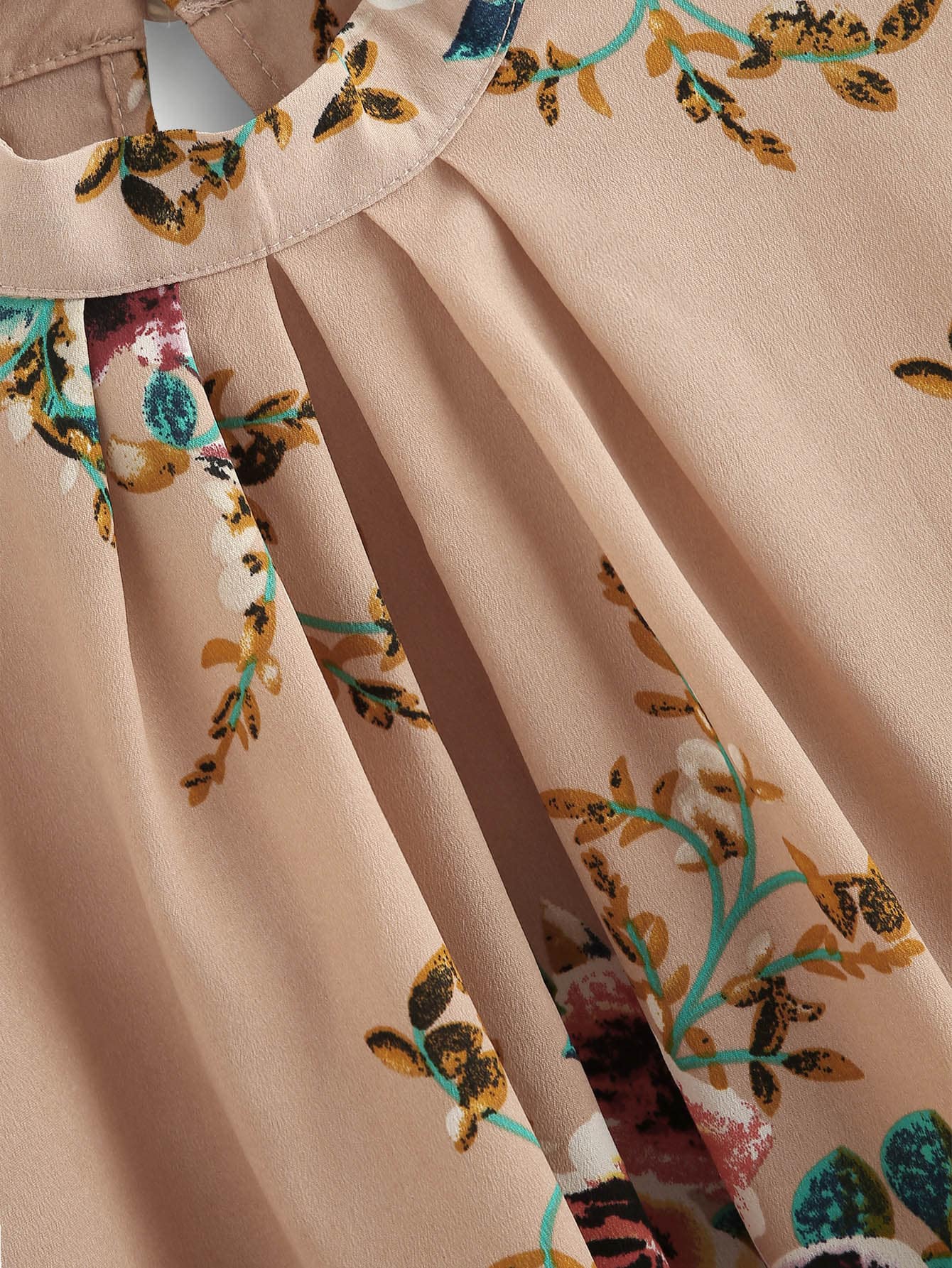 Mock Neck Pleated Floral Blouse