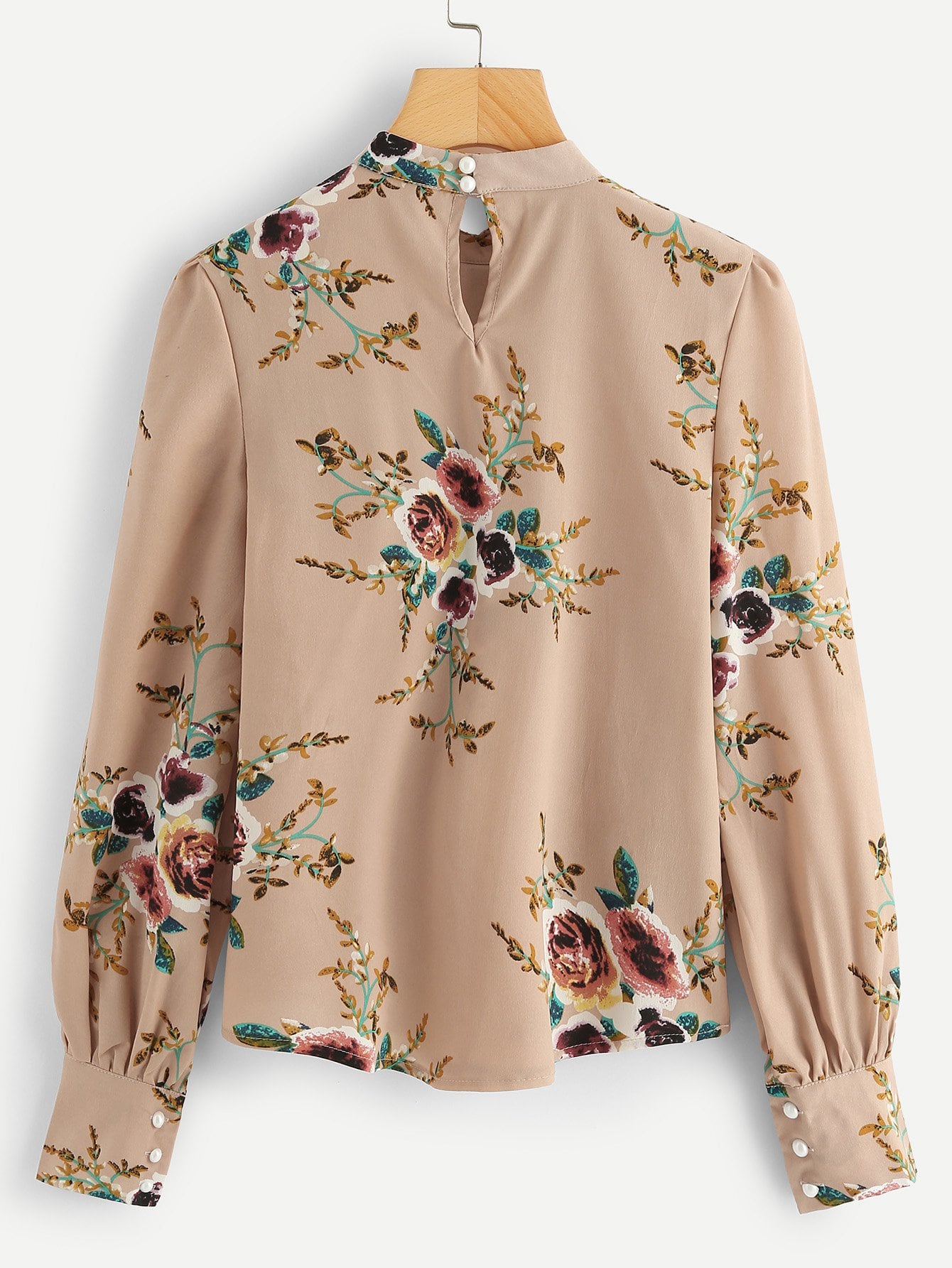 Mock Neck Pleated Floral Blouse