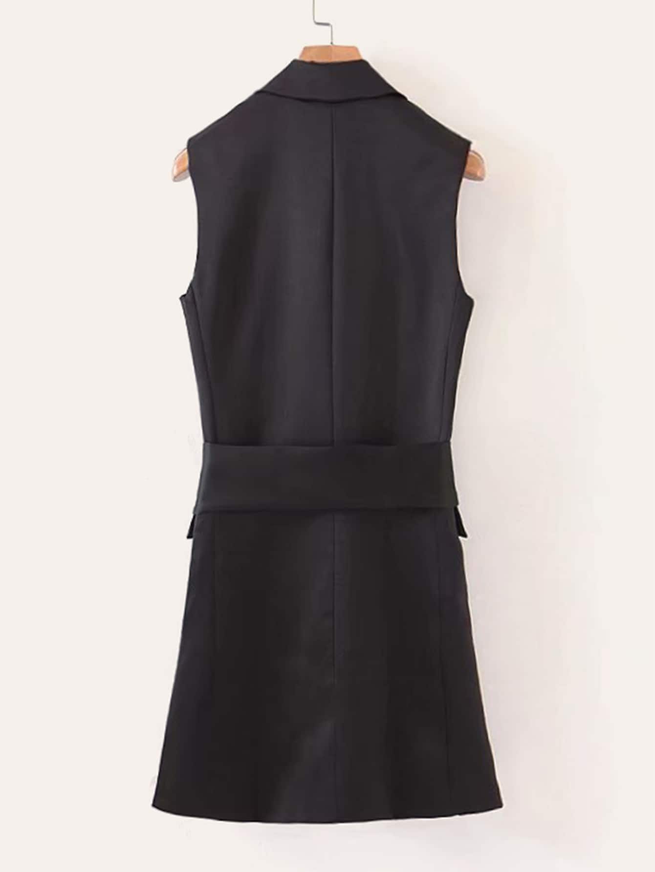 Notched Collar Self Tie Blazer Dress