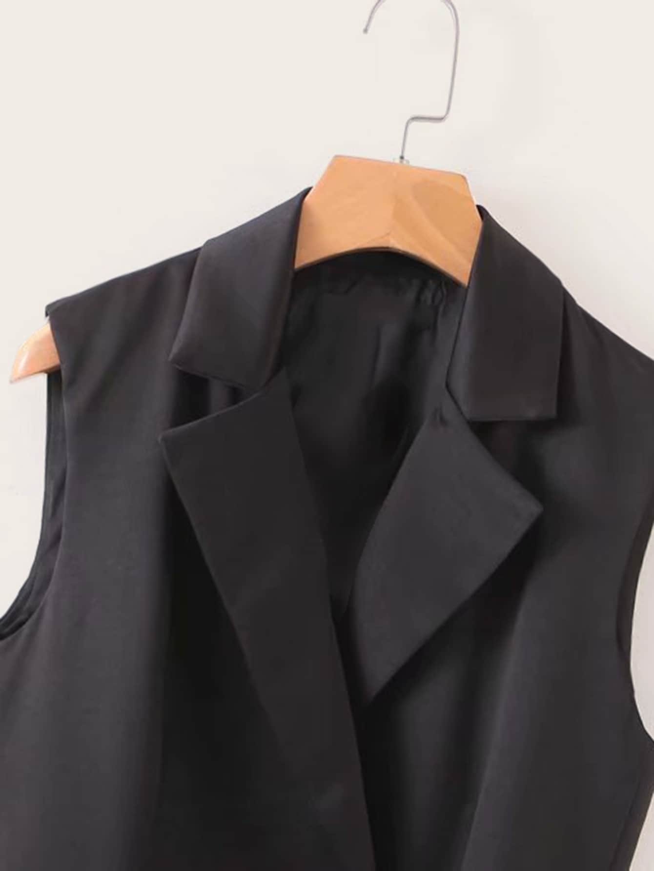 Notched Collar Self Tie Blazer Dress