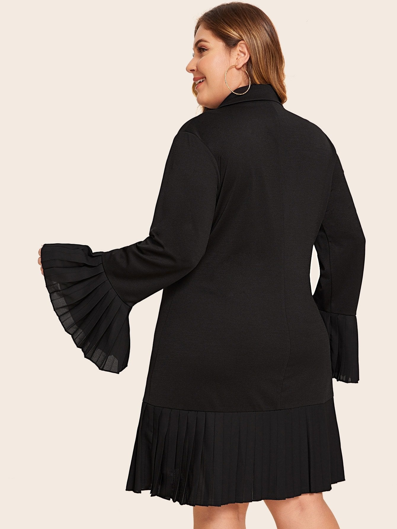 Plus Double Breasted Pleated Hem Blazer Dress