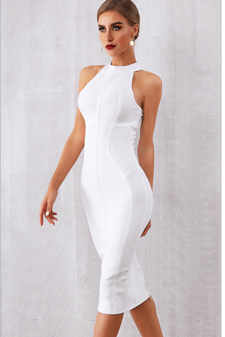 White Fitted Sleeveless Bandage Dress