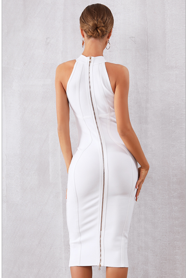 White Fitted Sleeveless Bandage Dress