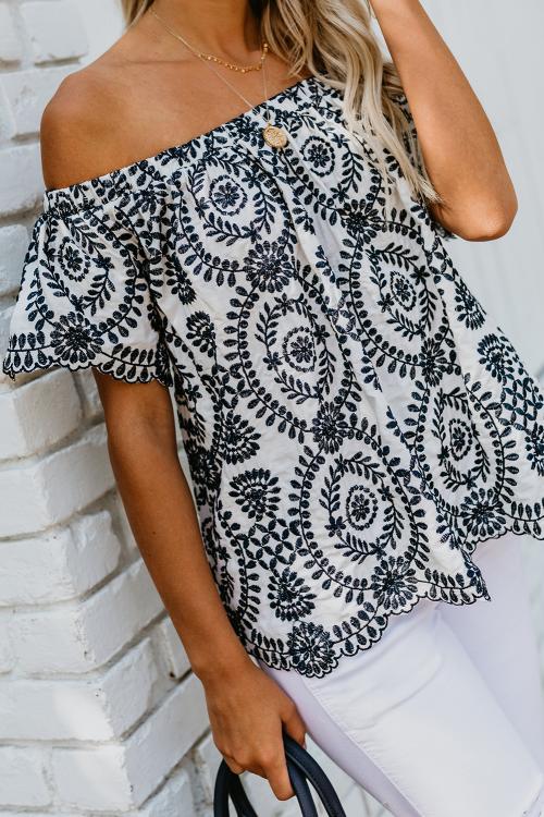 White Off Shoulder Floral Top