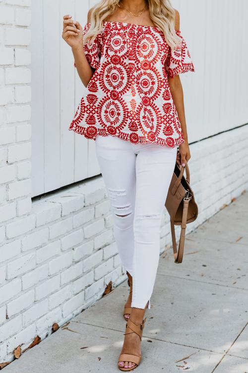 White Off Shoulder Floral Top