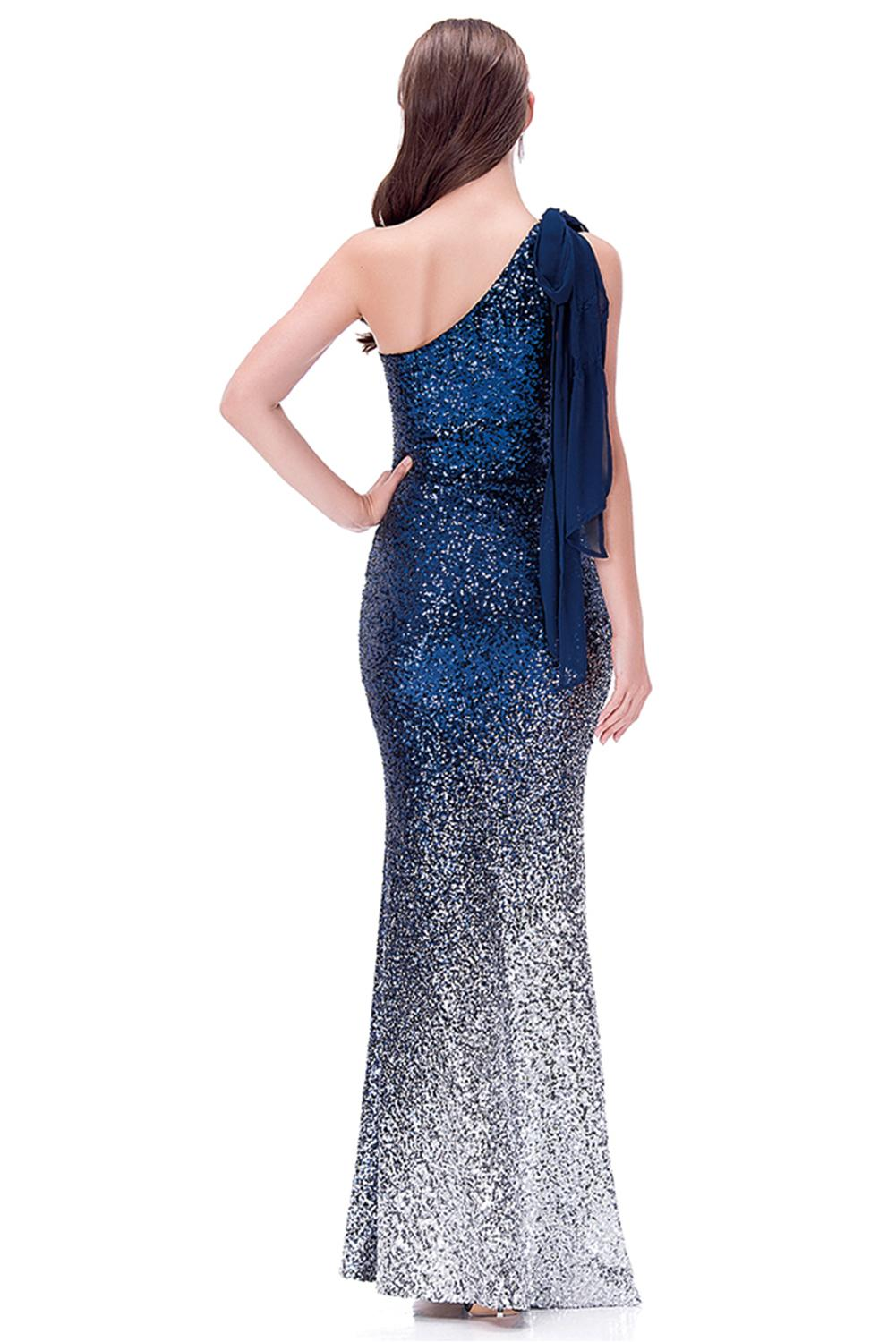 Red One Shoulder Sequin Mermaid Evening Dress