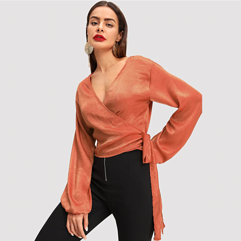 Orange Elegant Wrap Blouse