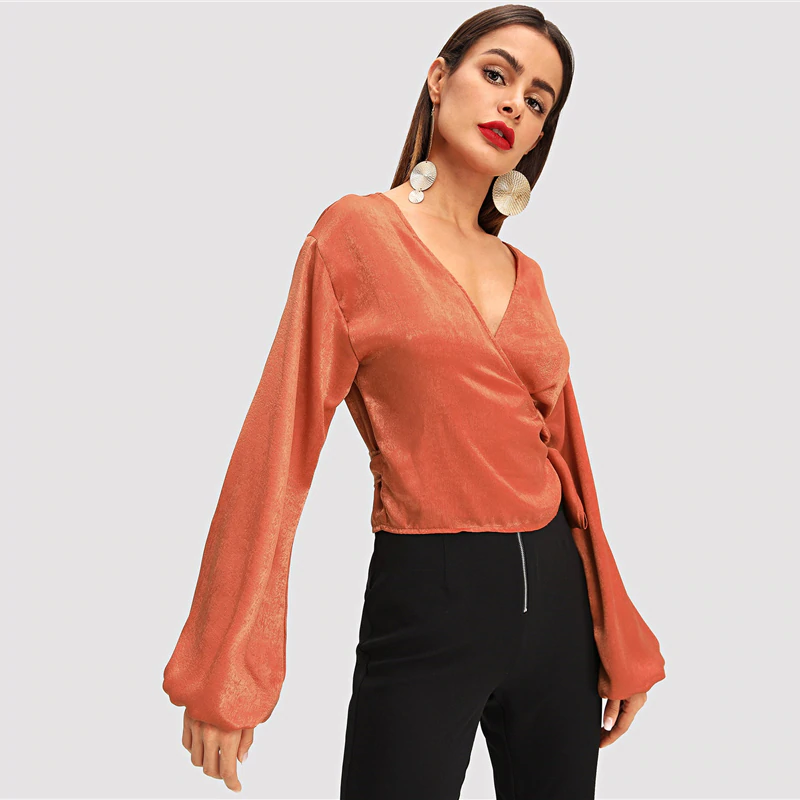 Orange Elegant Wrap Blouse
