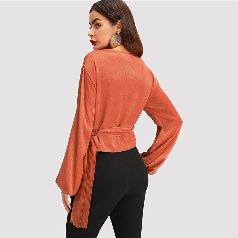 Orange Elegant Wrap Blouse