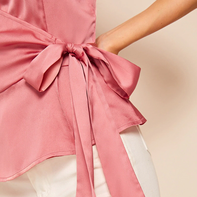 Pink Wrap Belted Satin Cami Top