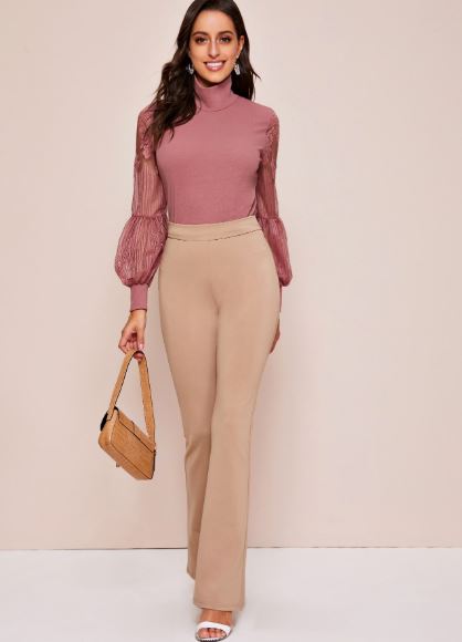 Black High Neck Lace Lantern Sleeve Top