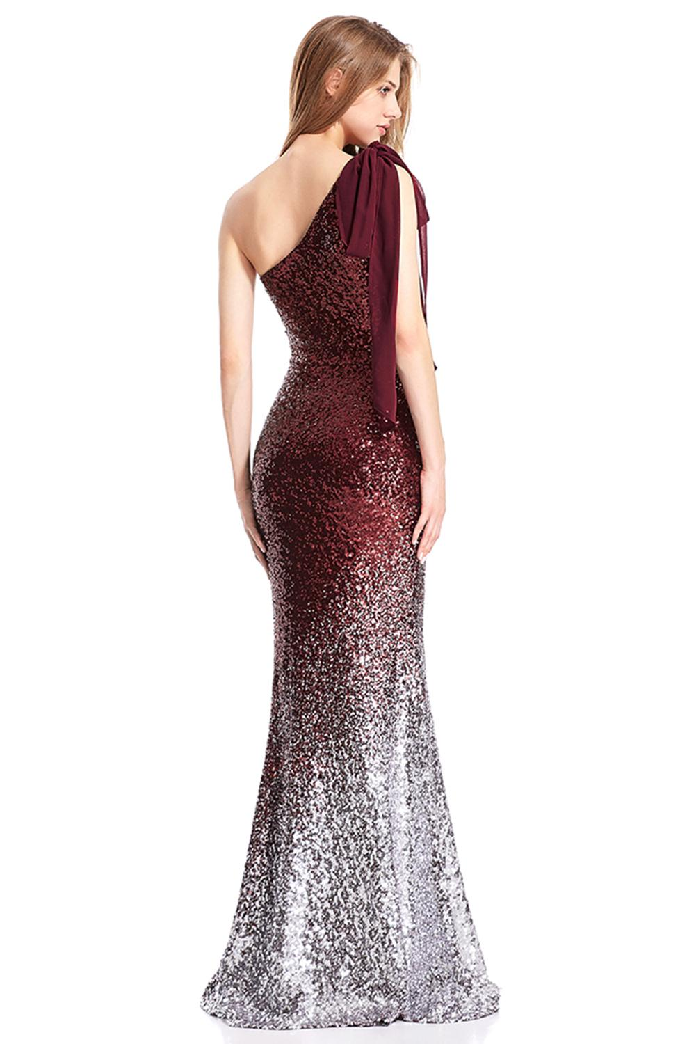 Red One Shoulder Sequin Mermaid Evening Dress