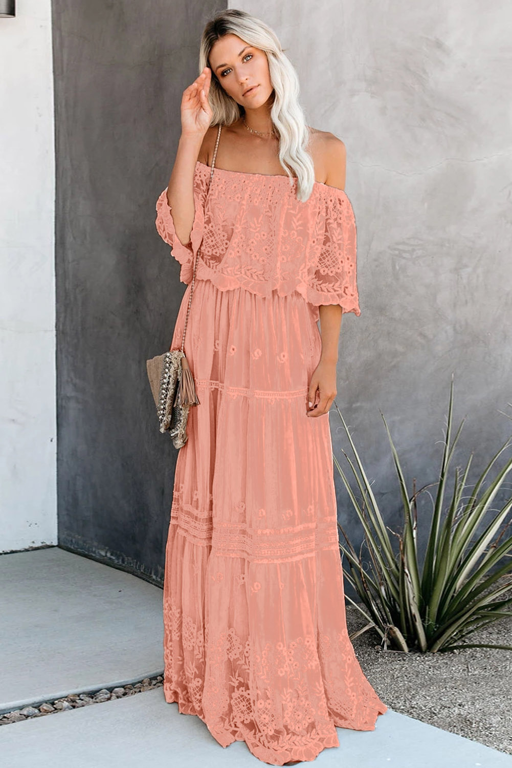 White Lace Off the Shoulder Maxi Dress