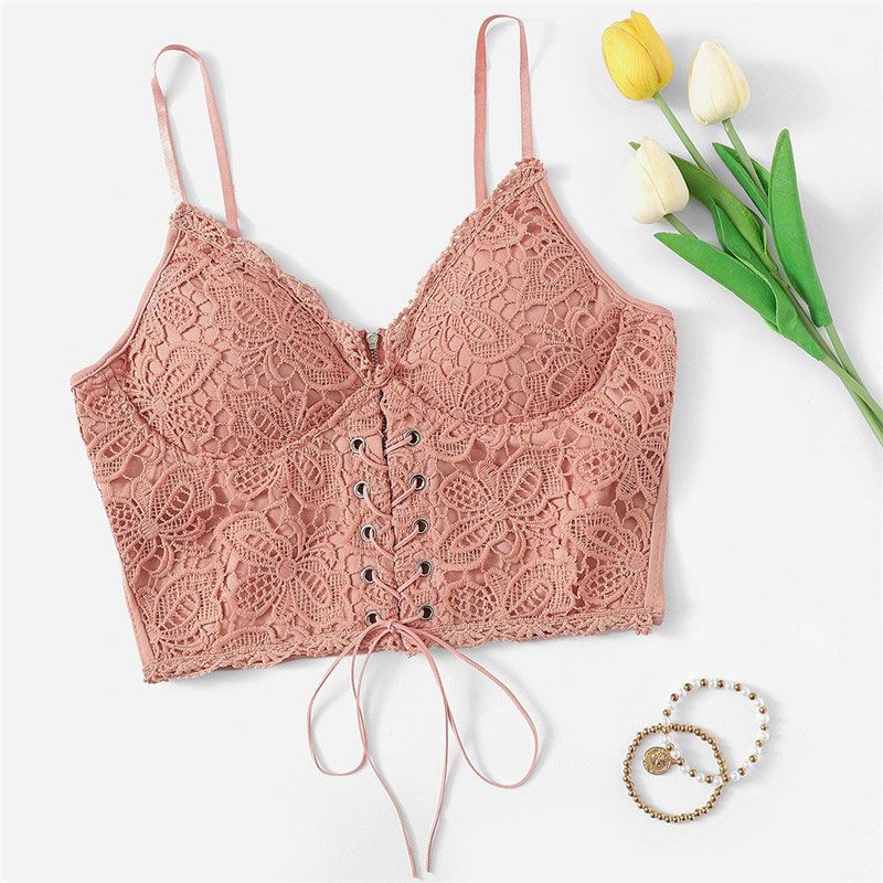 Eyelet Lace Zipper Back Crop Top