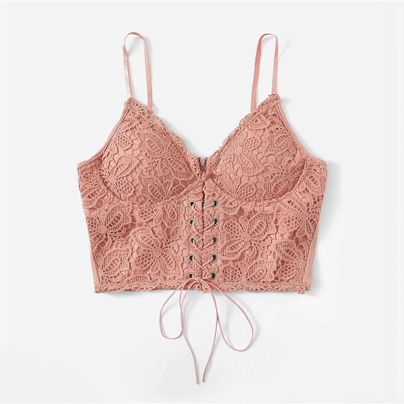 Eyelet Lace Zipper Back Crop Top