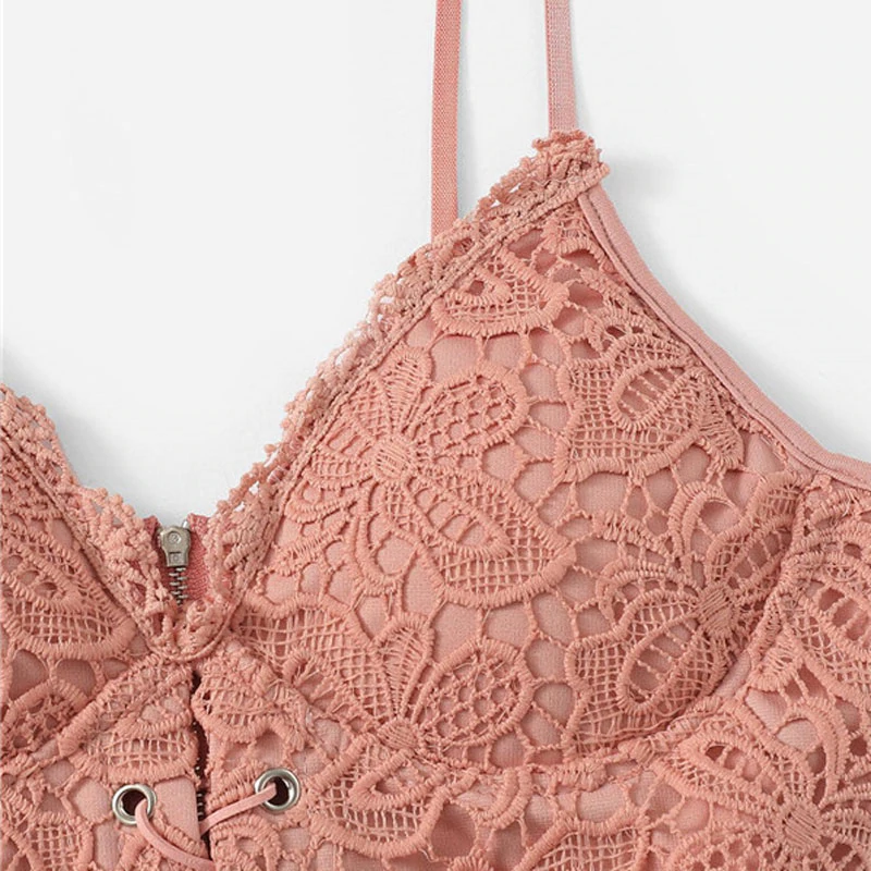 Eyelet Lace Zipper Back Crop Top