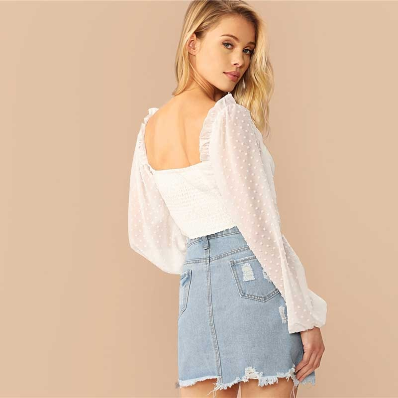 Dot Jacquard Boho Crop Top