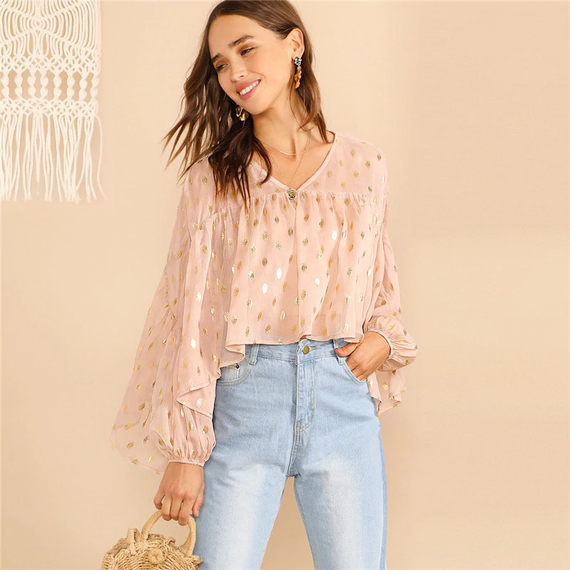 Gold Polka Dot V Neck Crop Top