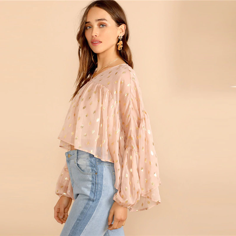 Gold Polka Dot V Neck Crop Top