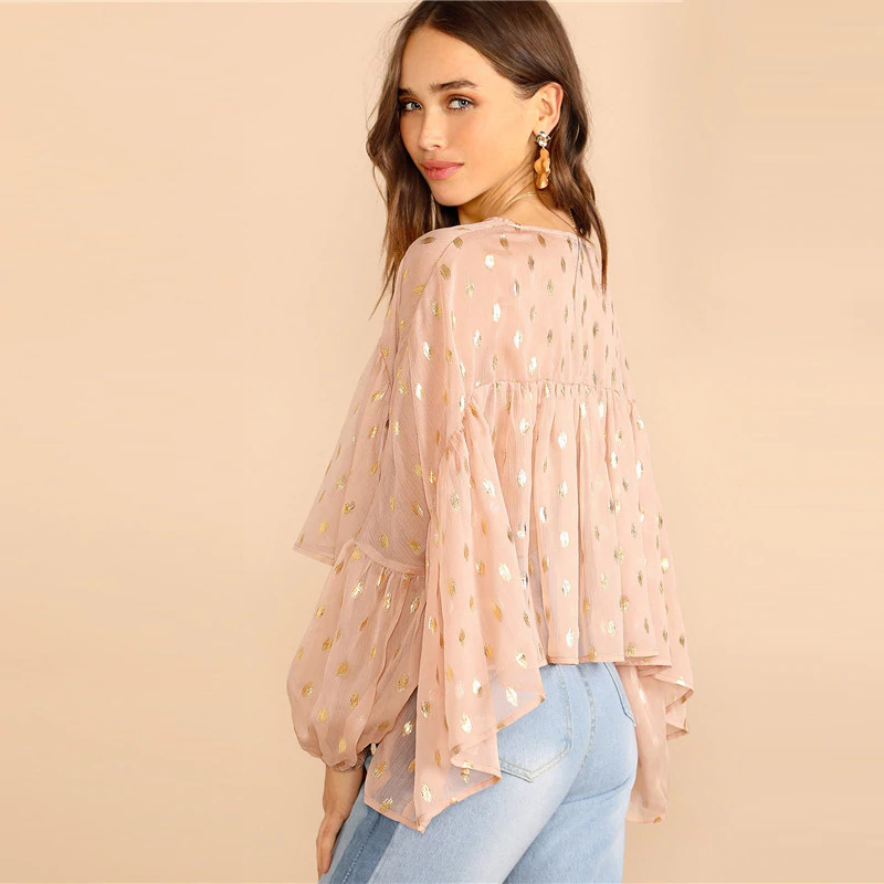 Gold Polka Dot V Neck Crop Top