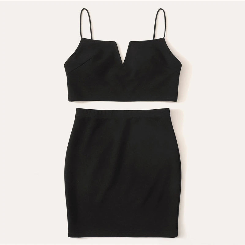 V-Cut Crop Cami Top And Skirt