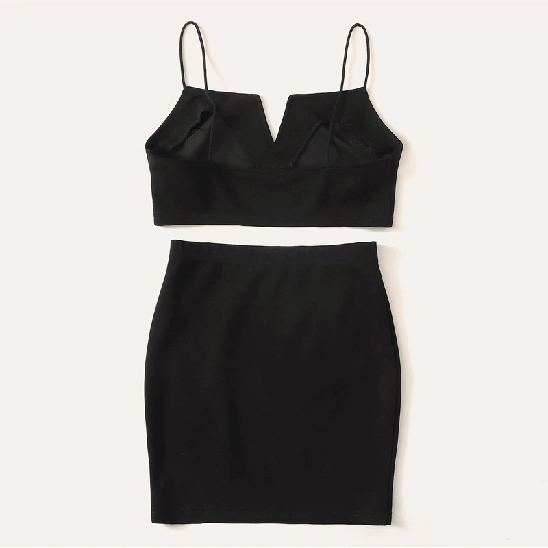 V-Cut Crop Cami Top And Skirt
