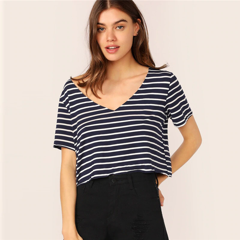 Short Sleeve Striped Crop Top