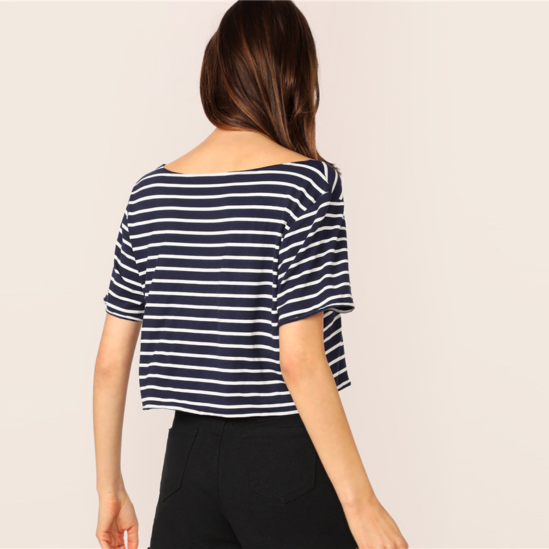 Short Sleeve Striped Crop Top