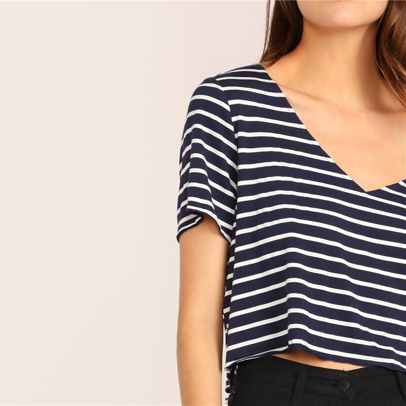 Short Sleeve Striped Crop Top