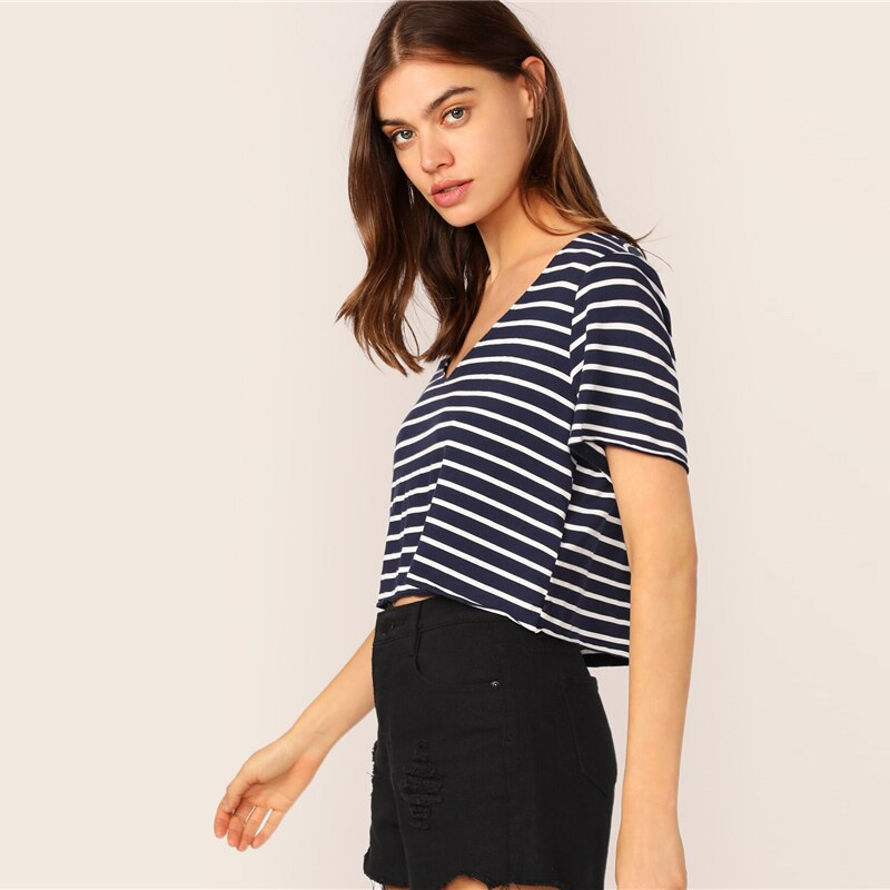 Short Sleeve Striped Crop Top