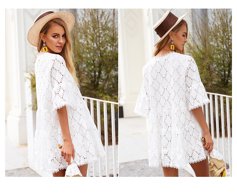Short  Casual White Lace Dress
