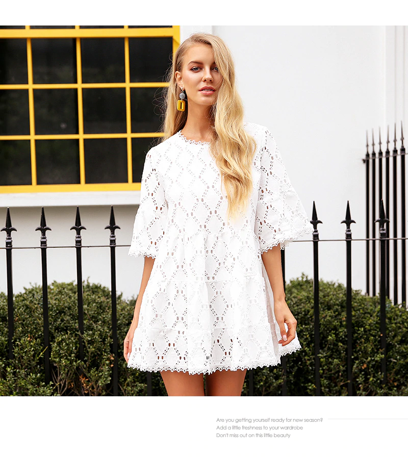 Short  Casual White Lace Dress