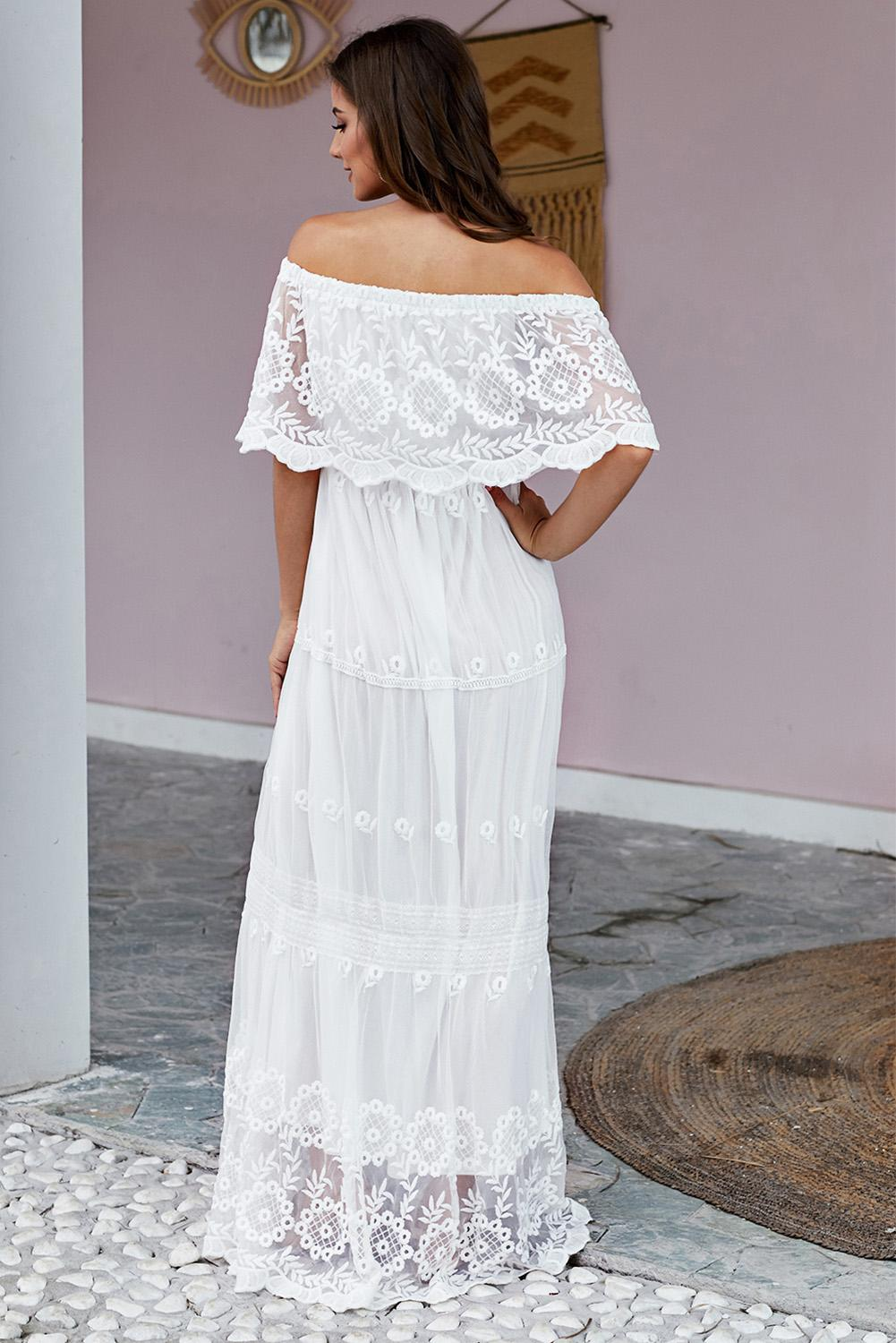 White Lace Off Shoulder Maxi Dress