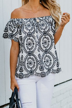 White Off Shoulder Floral Top